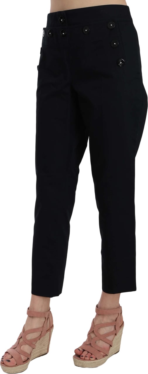 Dolce & Gabbana Black Cropped Front Button Embellished Pants Zwart