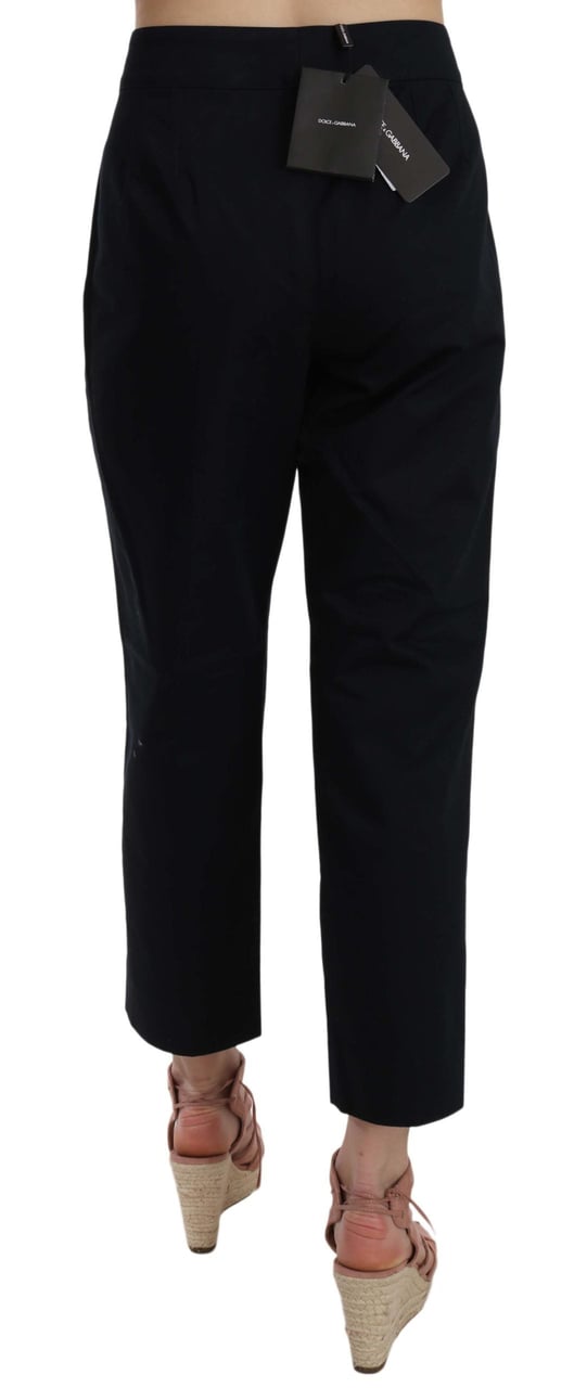 Dolce & Gabbana Black Cropped Front Button Embellished Pants Zwart