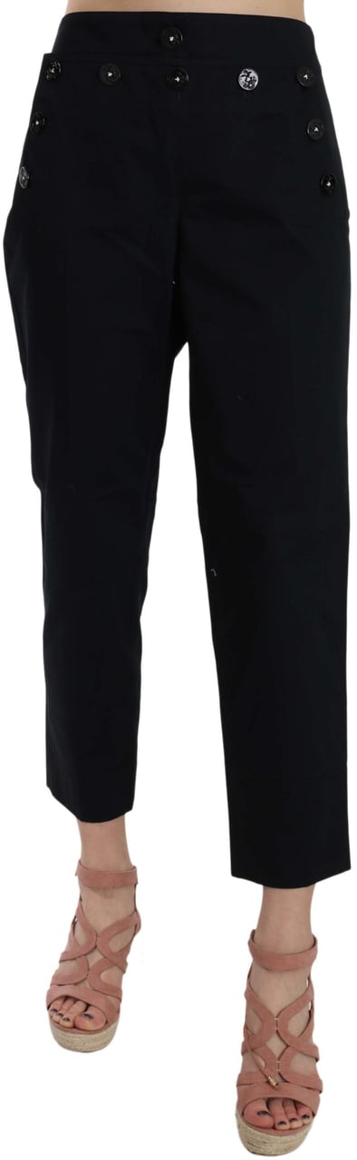 Dolce & Gabbana Black Cropped Front Button Embellished Pants Zwart