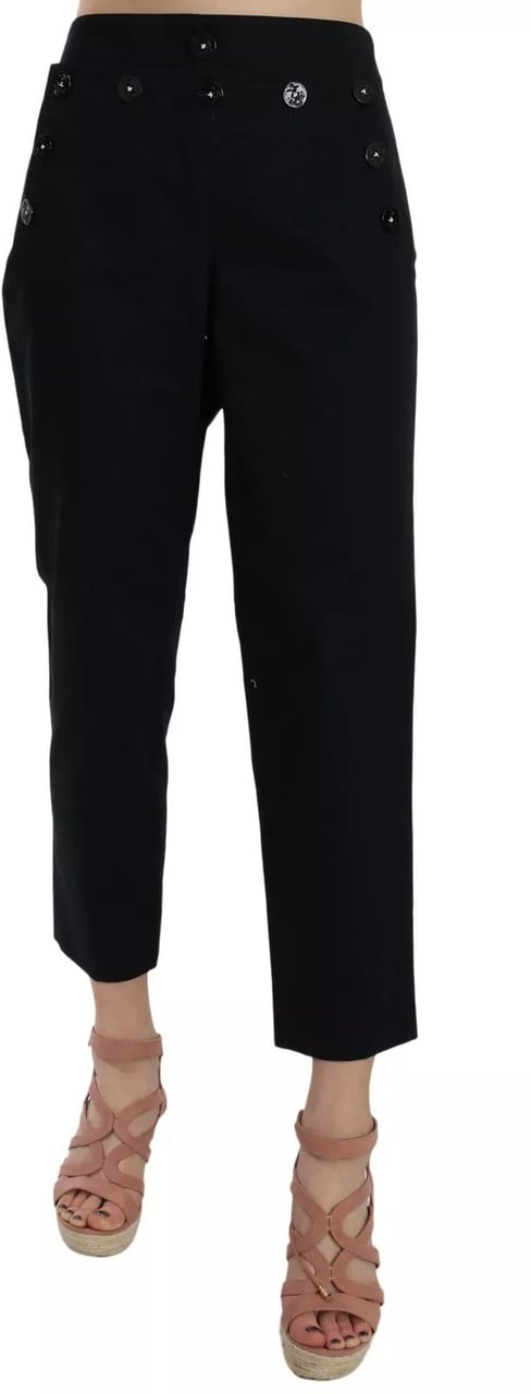 Dolce & Gabbana Black Cropped Front Button Embellished Pants Zwart