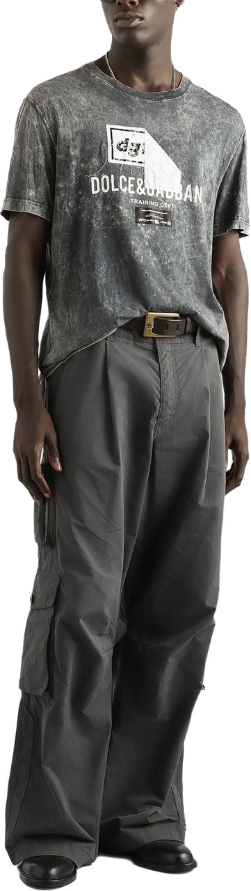 Dolce & Gabbana Washed Textured Cotton Layered Graphic T-Shirt Grijs