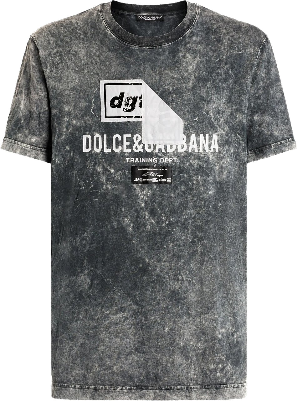 Dolce & Gabbana Washed Textured Cotton Layered Graphic T-Shirt Grijs