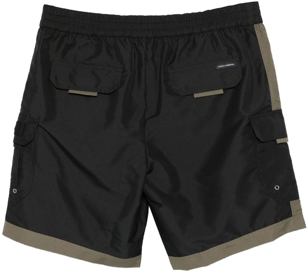Dolce & Gabbana Black Mid-Length Olive Trim Utility Shorts Zwart