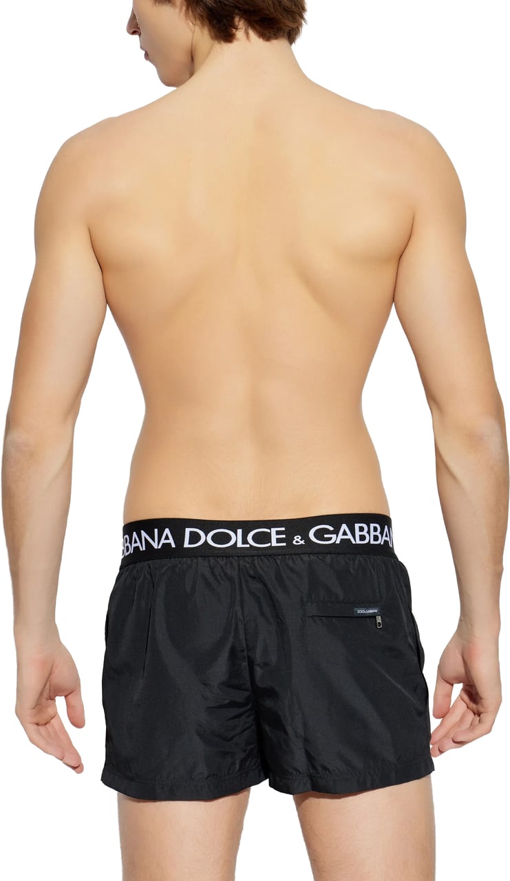 Dolce & Gabbana Black Fitted Logo Waistband Polyester Shorts Zwart