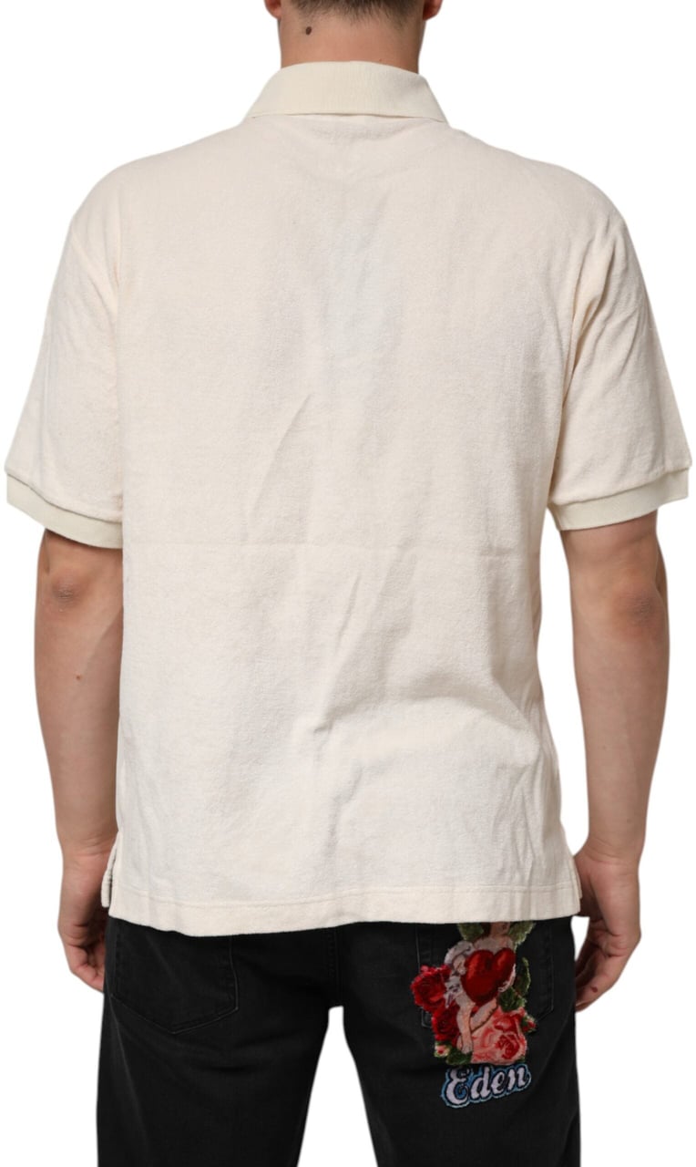 Dolce & Gabbana Ivory Cotton Terry Logo Pocket Polo T-shirt Wit