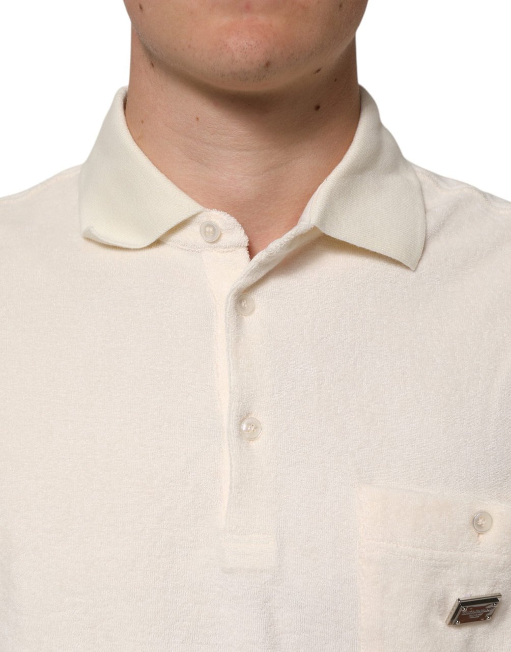 Dolce & Gabbana Ivory Cotton Terry Logo Pocket Polo T-shirt Wit