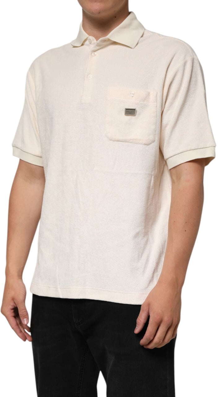 Dolce & Gabbana Ivory Cotton Terry Logo Pocket Polo T-shirt Wit