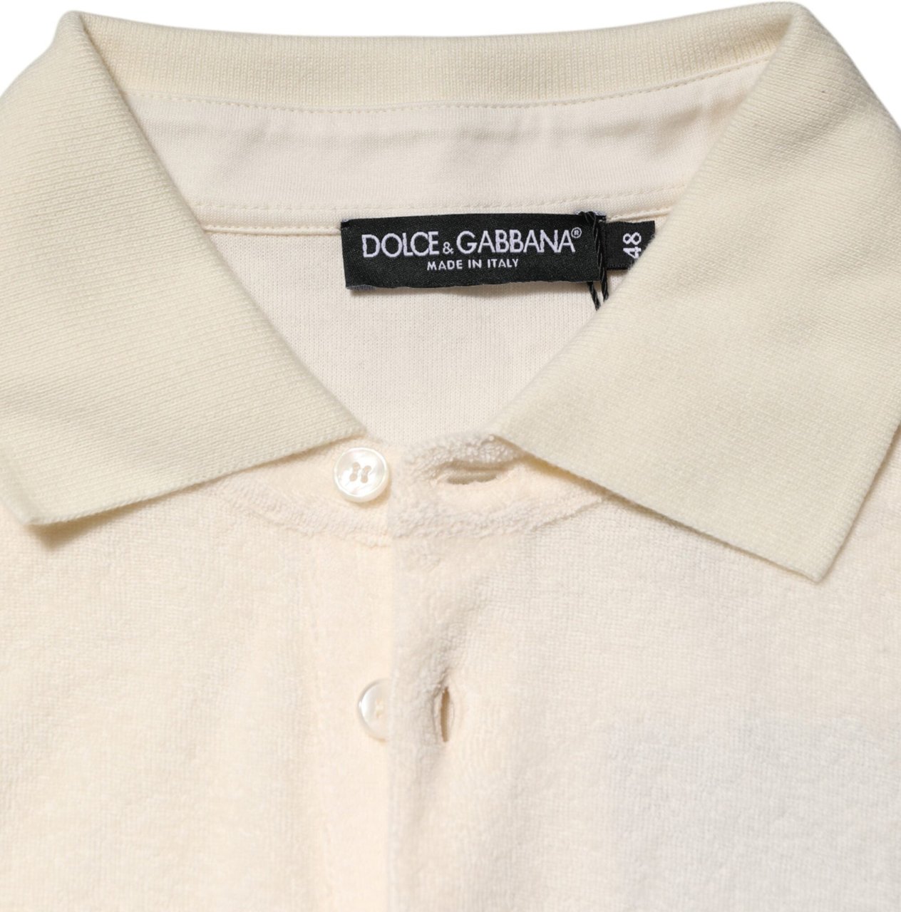 Dolce & Gabbana Ivory Cotton Terry Logo Pocket Polo T-shirt Wit