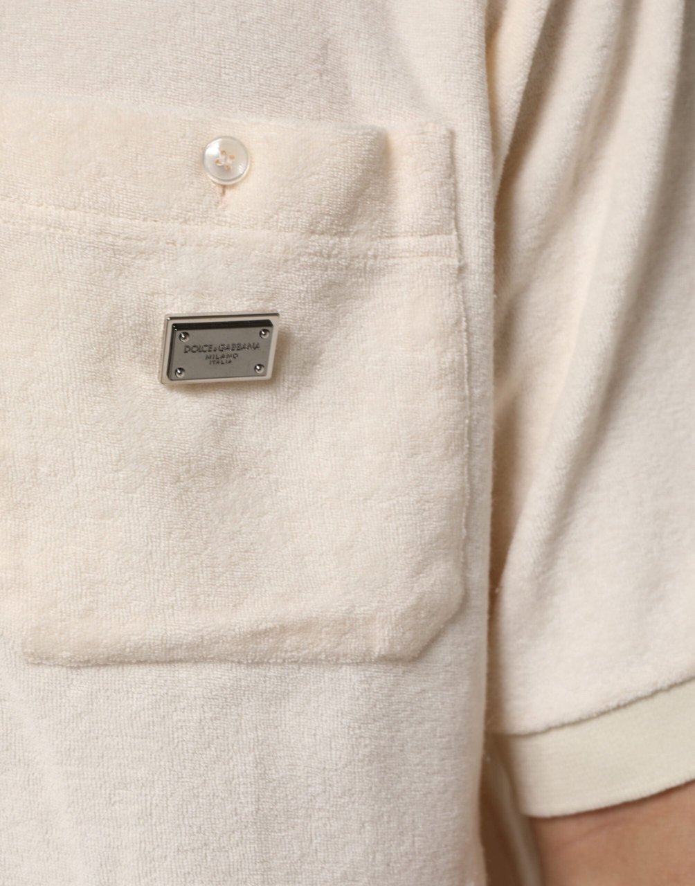 Dolce & Gabbana Ivory Cotton Terry Logo Pocket Polo T-shirt Wit