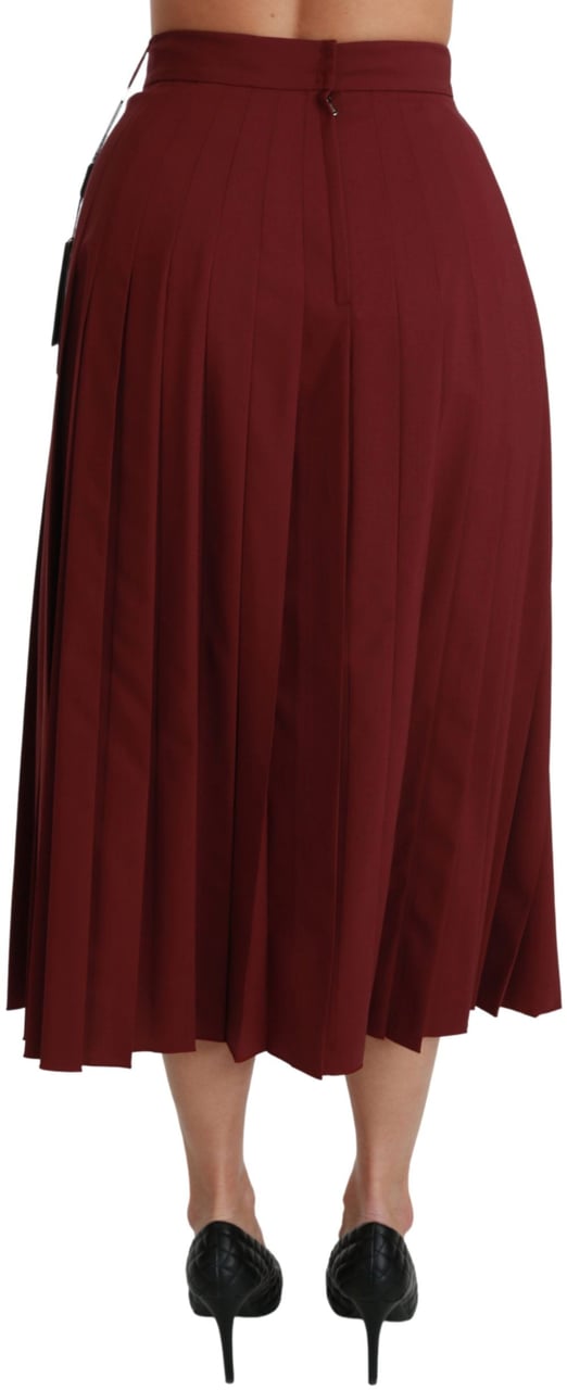 Dolce & Gabbana Red High Waist Pleated Maxi Wool Skirt Rood