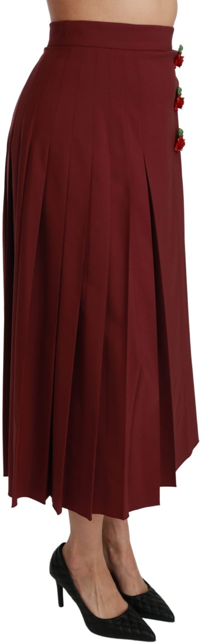 Dolce & Gabbana Red High Waist Pleated Maxi Wool Skirt Rood