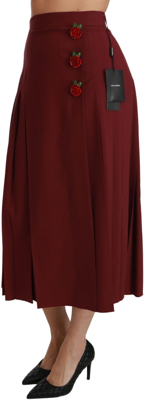 Dolce & Gabbana Red High Waist Pleated Maxi Wool Skirt Rood