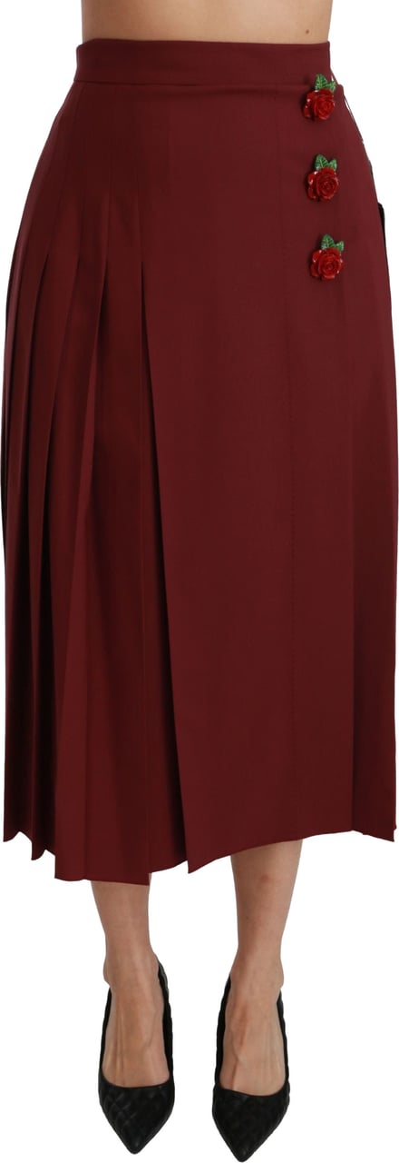 Dolce & Gabbana Red High Waist Pleated Maxi Wool Skirt Rood