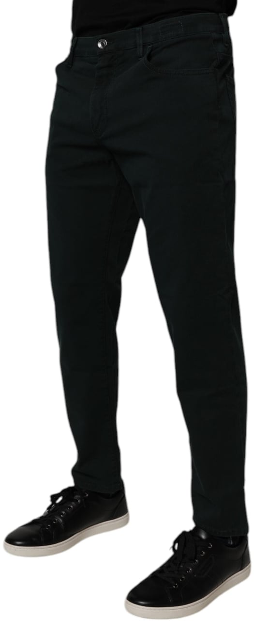 Dolce & Gabbana Dark Green Cotton Loose Men Denim Jeans Groen