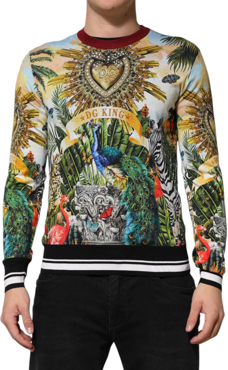 Dolce & Gabbana Tropical Heart Crown Silk Pullover Sweater Divers