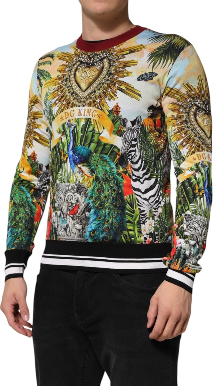 Dolce & Gabbana Tropical Heart Crown Silk Pullover Sweater Divers