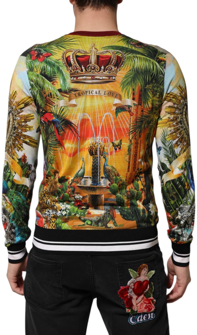 Dolce & Gabbana Tropical Heart Crown Silk Pullover Sweater Divers