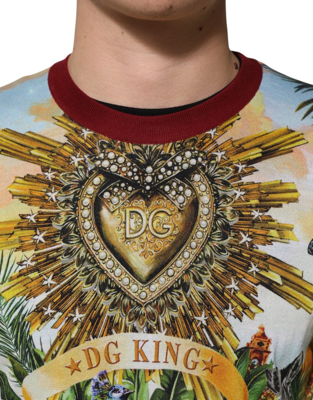 Dolce & Gabbana Tropical Heart Crown Silk Pullover Sweater Divers