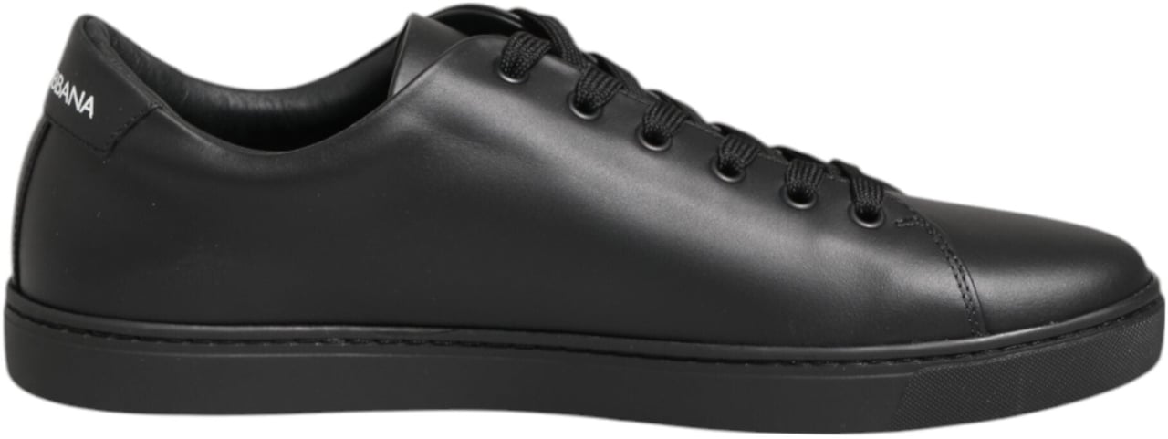 Dolce & Gabbana Black Leather Crystal Heart Sneakers Shoes Zwart