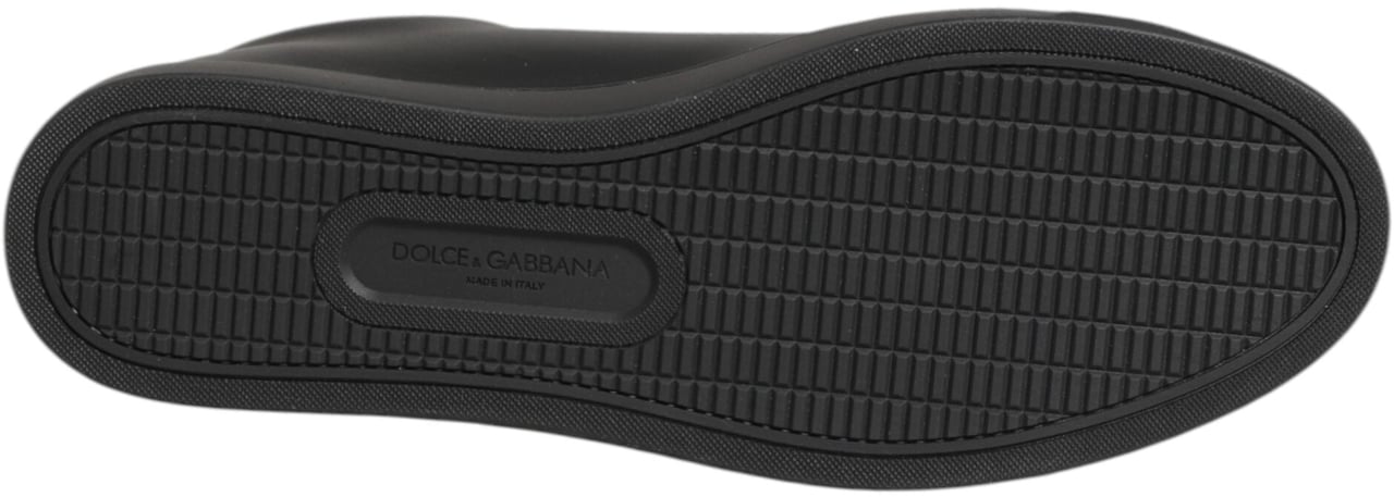 Dolce & Gabbana Black Leather Crystal Heart Sneakers Shoes Zwart