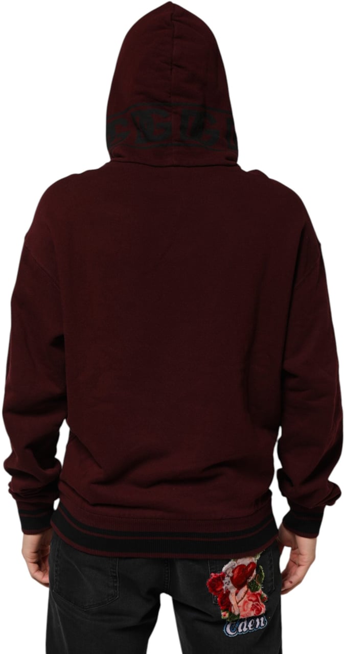 Dolce & Gabbana Burgundy Cotton Plaid Lined Men Hoodie Sweater Maroon