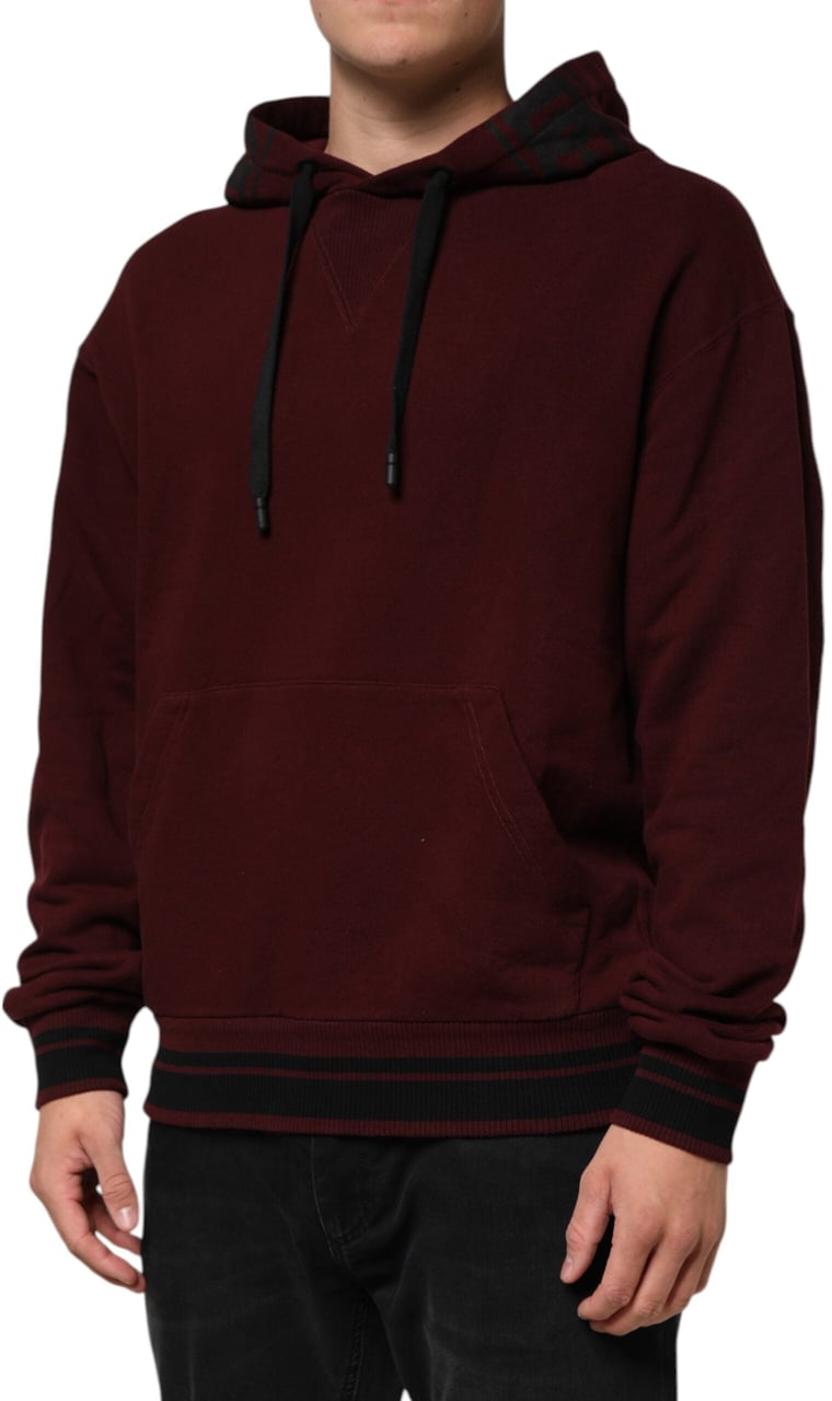 Dolce & Gabbana Burgundy Cotton Plaid Lined Men Hoodie Sweater Maroon