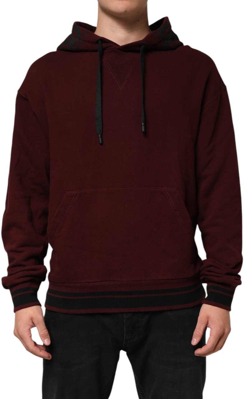 Dolce & Gabbana Burgundy Cotton Plaid Lined Men Hoodie Sweater Maroon