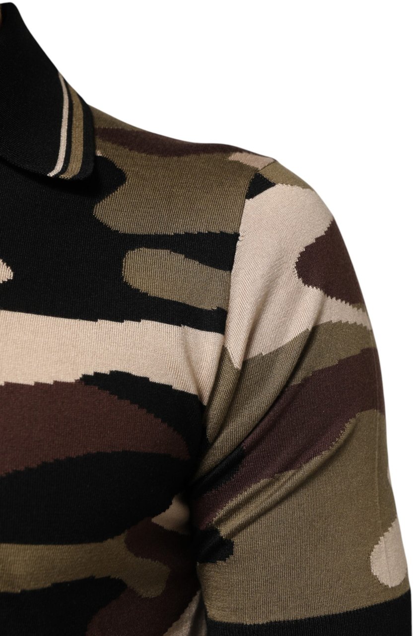 Dolce & Gabbana Camouflage Brown Silk Military Polo T-shirt Bruin