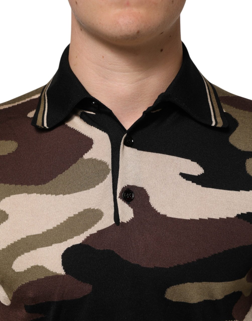 Dolce & Gabbana Camouflage Brown Silk Military Polo T-shirt Bruin