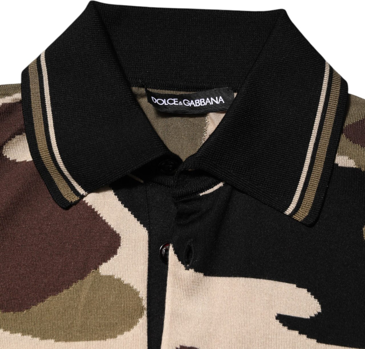 Dolce & Gabbana Camouflage Brown Silk Military Polo T-shirt Bruin