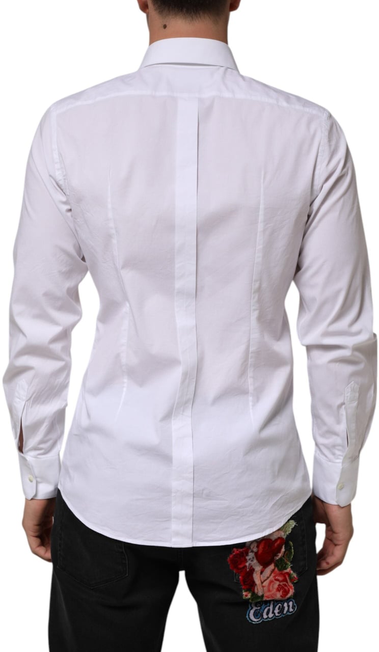 Dolce & Gabbana White Cotton GOLD Long Sleeves Formal Men Shirt Wit