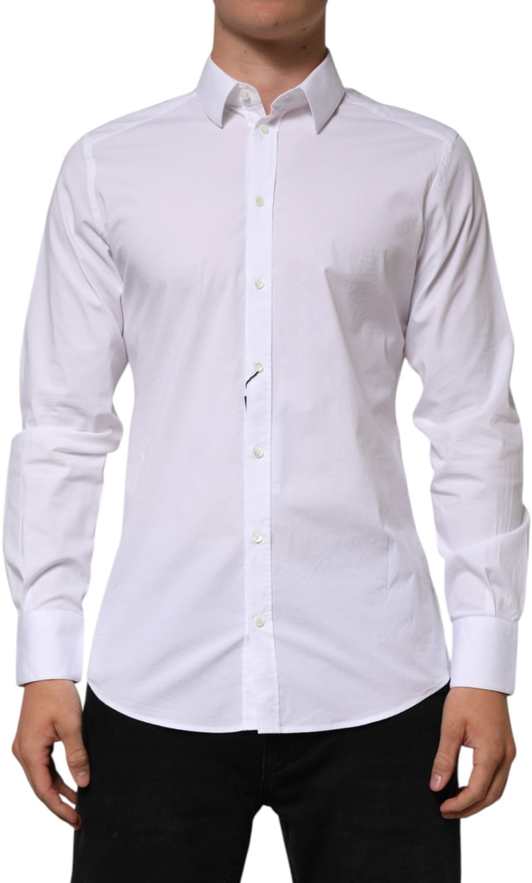 Dolce & Gabbana White Cotton GOLD Long Sleeves Formal Men Shirt Wit