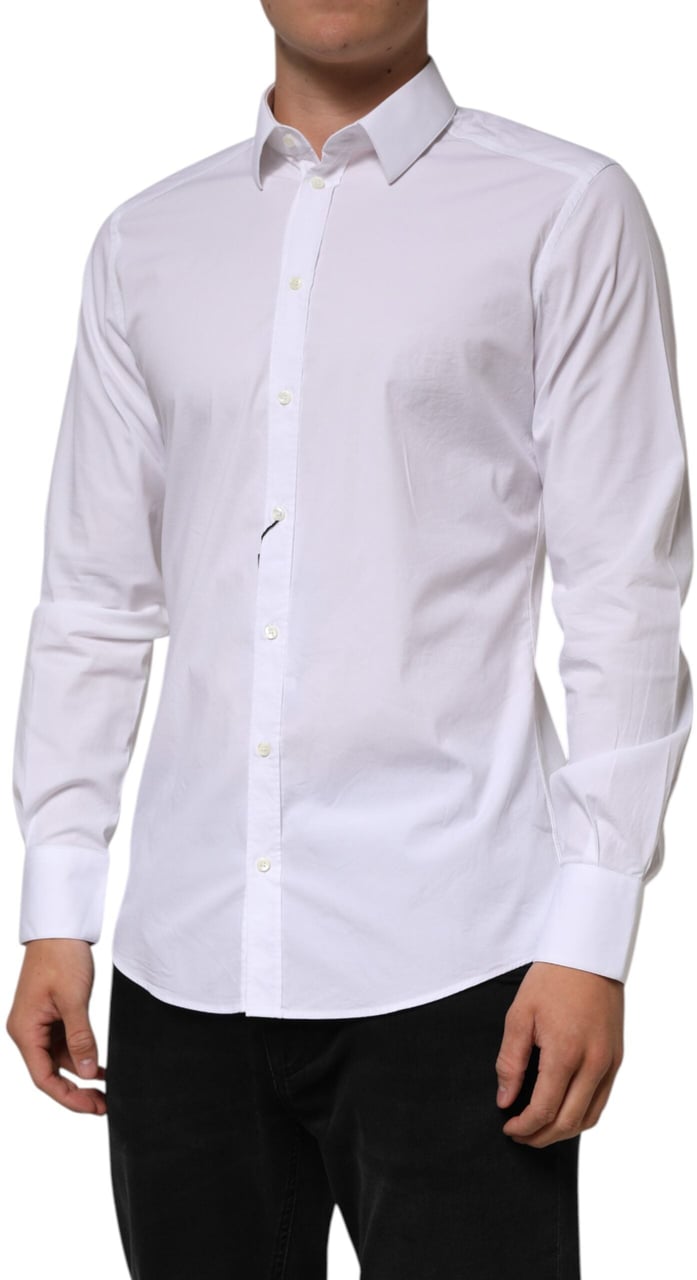 Dolce & Gabbana White Cotton GOLD Long Sleeves Formal Men Shirt Wit