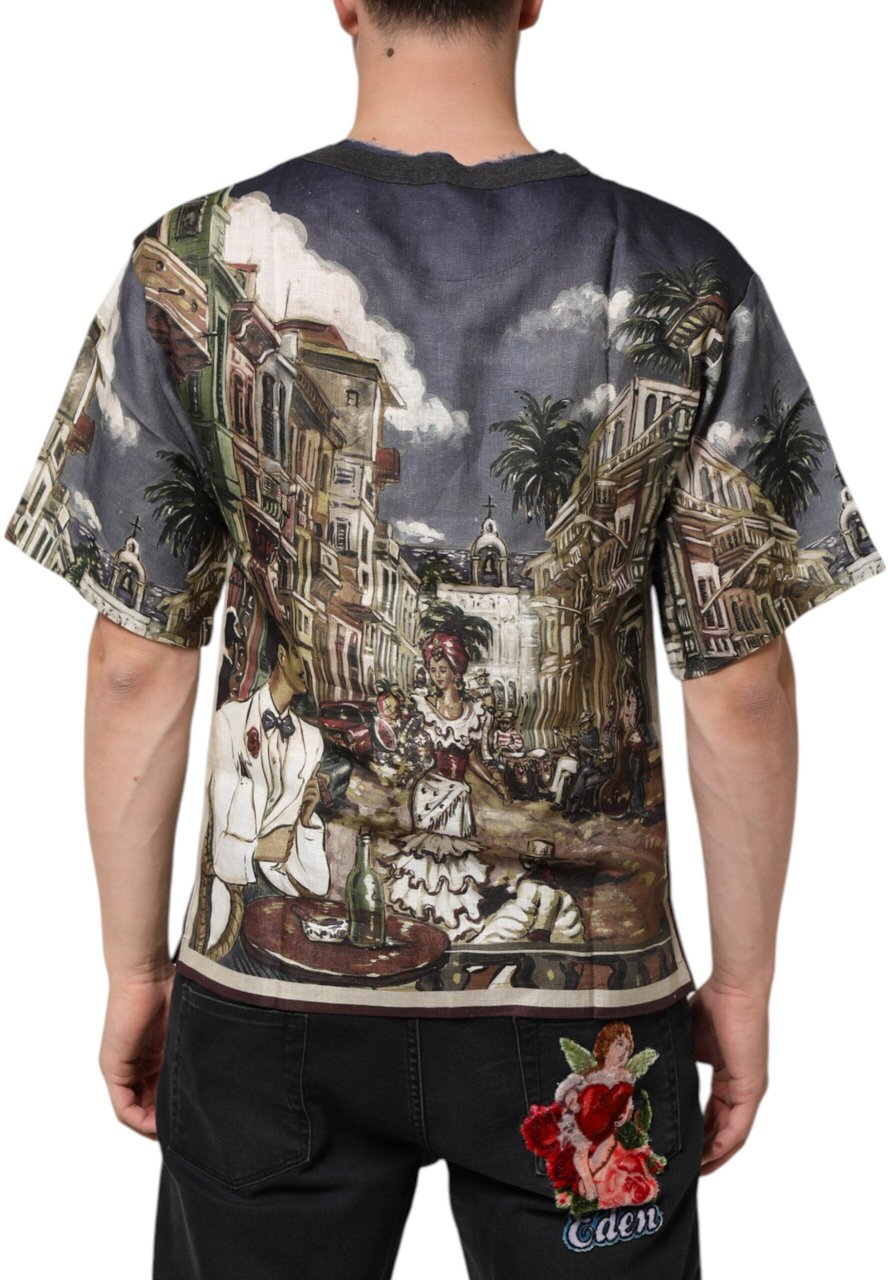 Dolce & Gabbana Palermo Jazz Club Linen Crew Neck Men T-shirt Divers