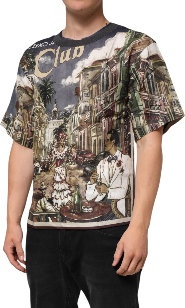 Dolce & Gabbana Palermo Jazz Club Linen Crew Neck Men T-shirt Divers