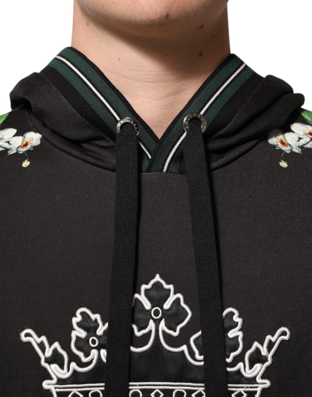 Dolce & Gabbana KING Black Orchid Floral Crown Logo Hoodie Sweater Zwart