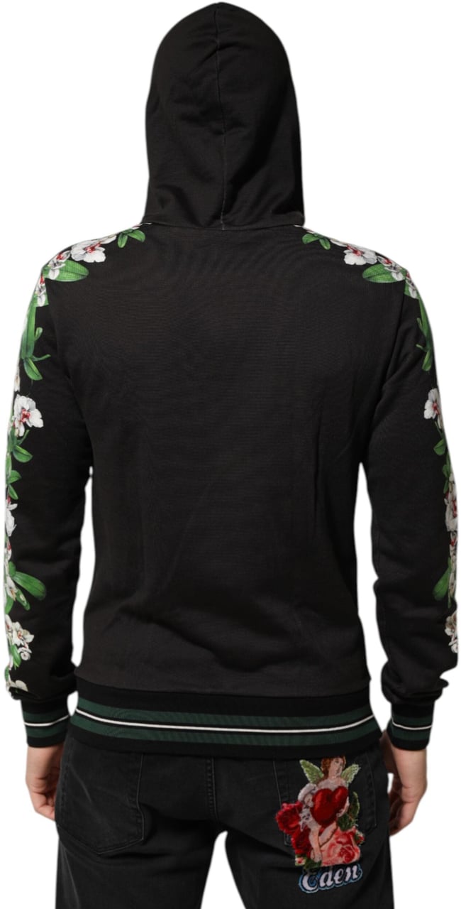 Dolce & Gabbana KING Black Orchid Floral Crown Logo Hoodie Sweater Zwart