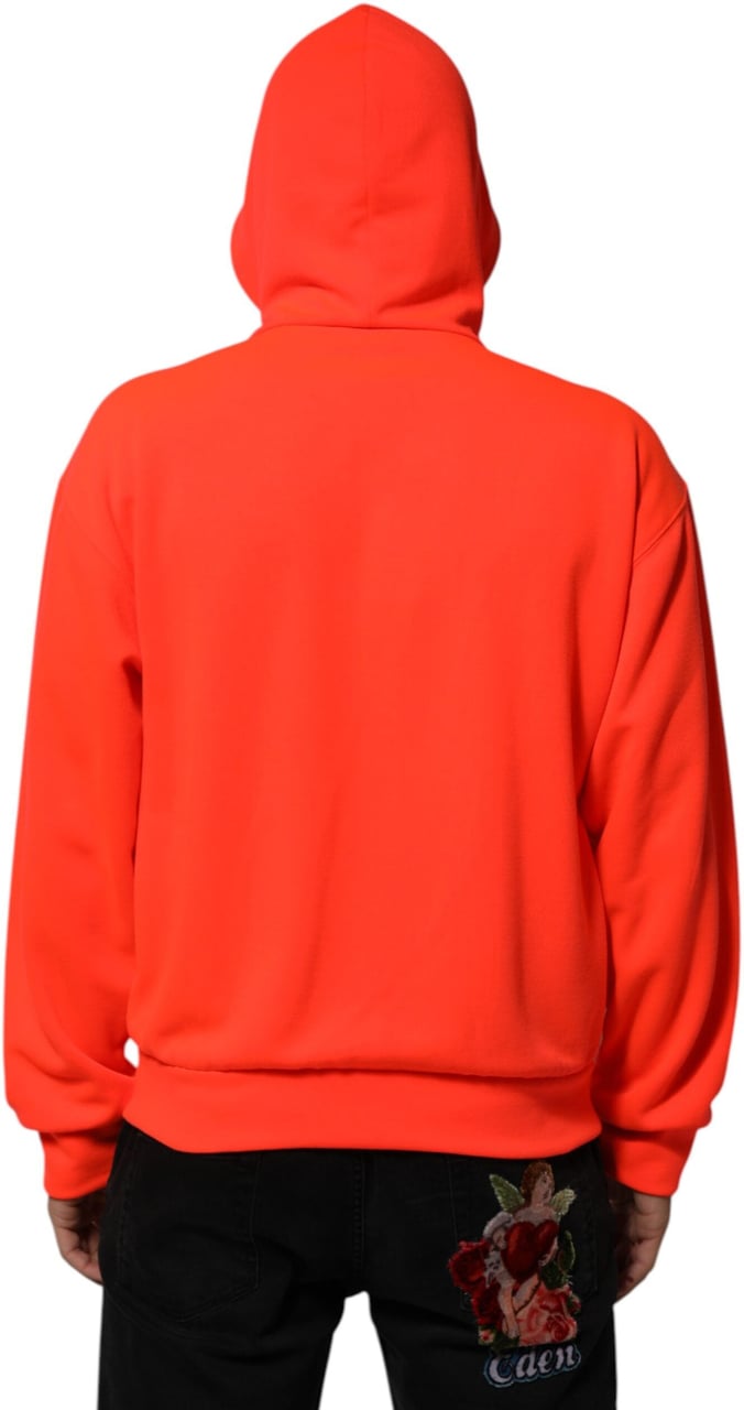 Dolce & Gabbana Red Fluorescent Polyester Logo Patch Hoodie Sweater Rood