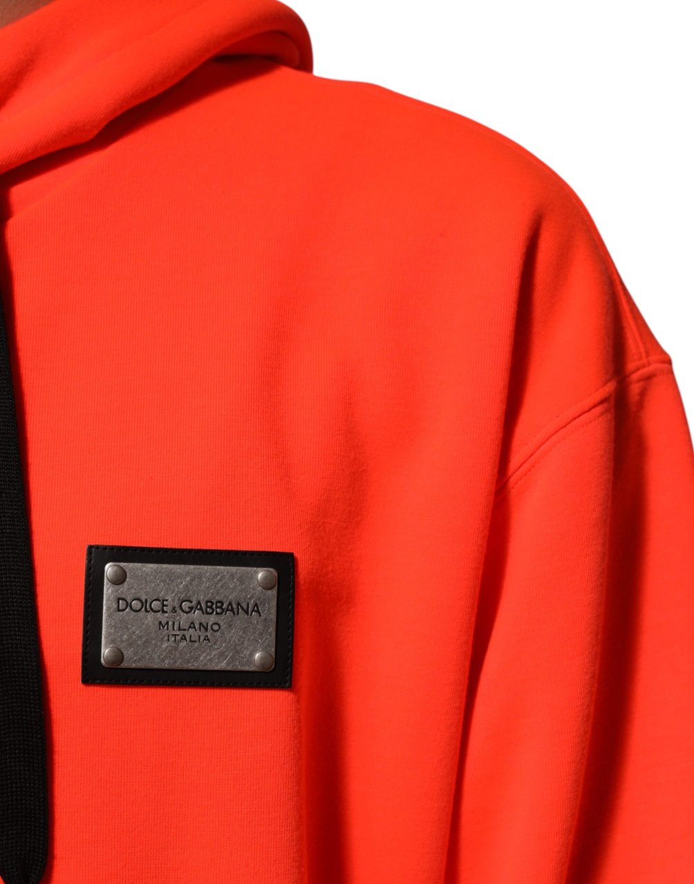 Dolce & Gabbana Red Fluorescent Polyester Logo Patch Hoodie Sweater Rood