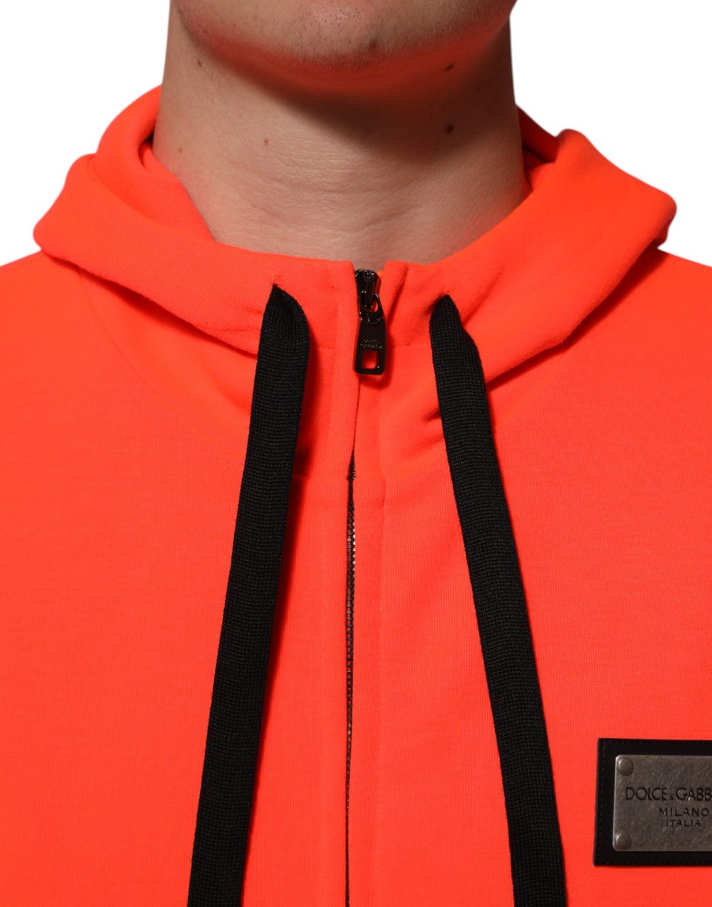 Dolce & Gabbana Red Fluorescent Polyester Logo Patch Hoodie Sweater Rood