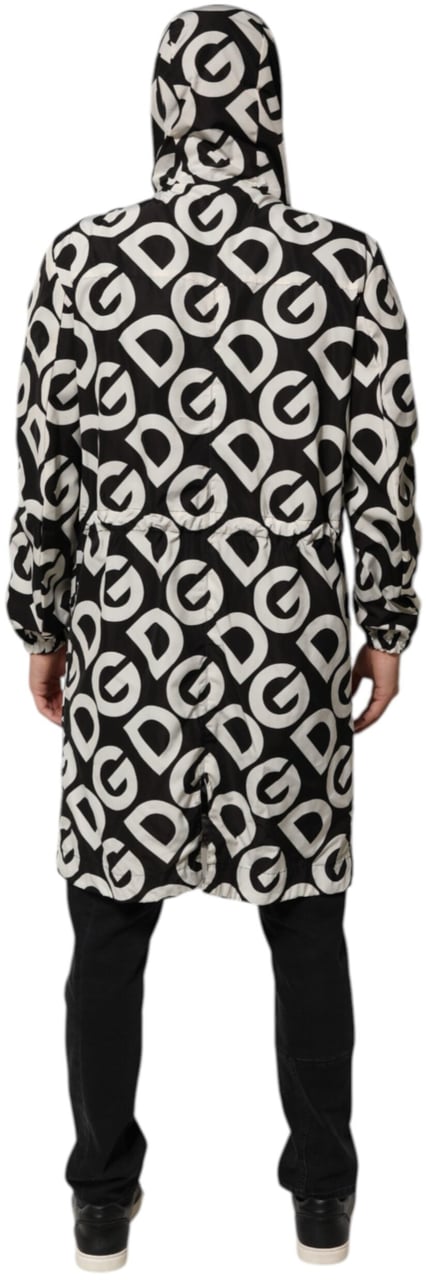 Dolce & Gabbana Black White Logo Print Hooded Coat Men Jacket Divers