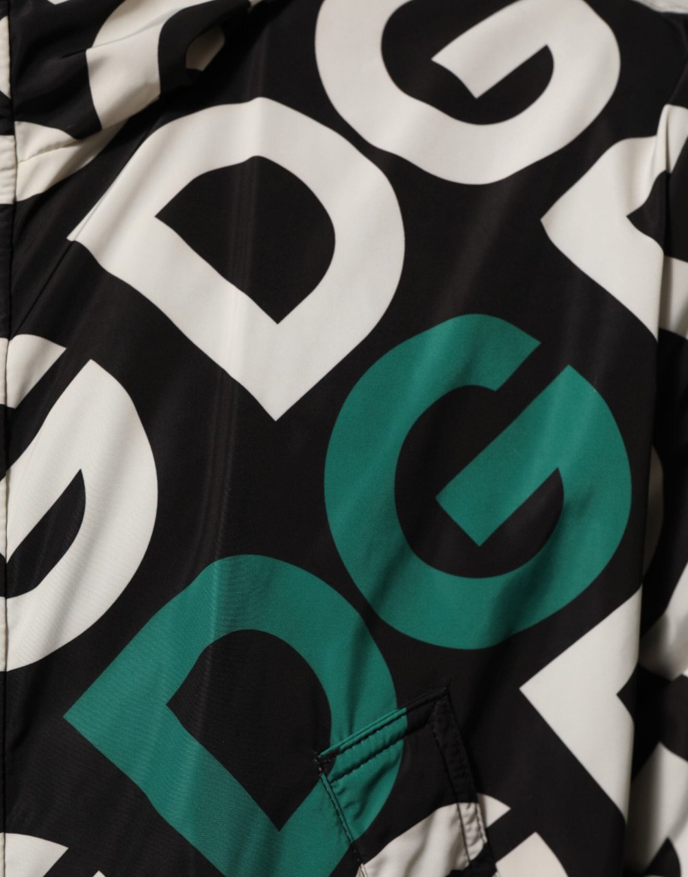 Dolce & Gabbana Black White Logo Print Hooded Coat Men Jacket Divers