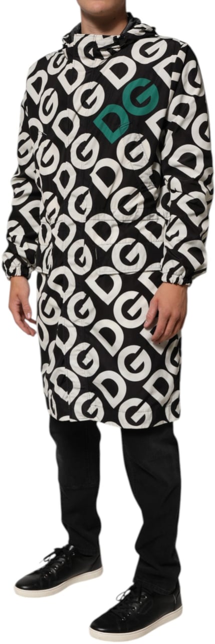 Dolce & Gabbana Black White Logo Print Hooded Coat Men Jacket Divers