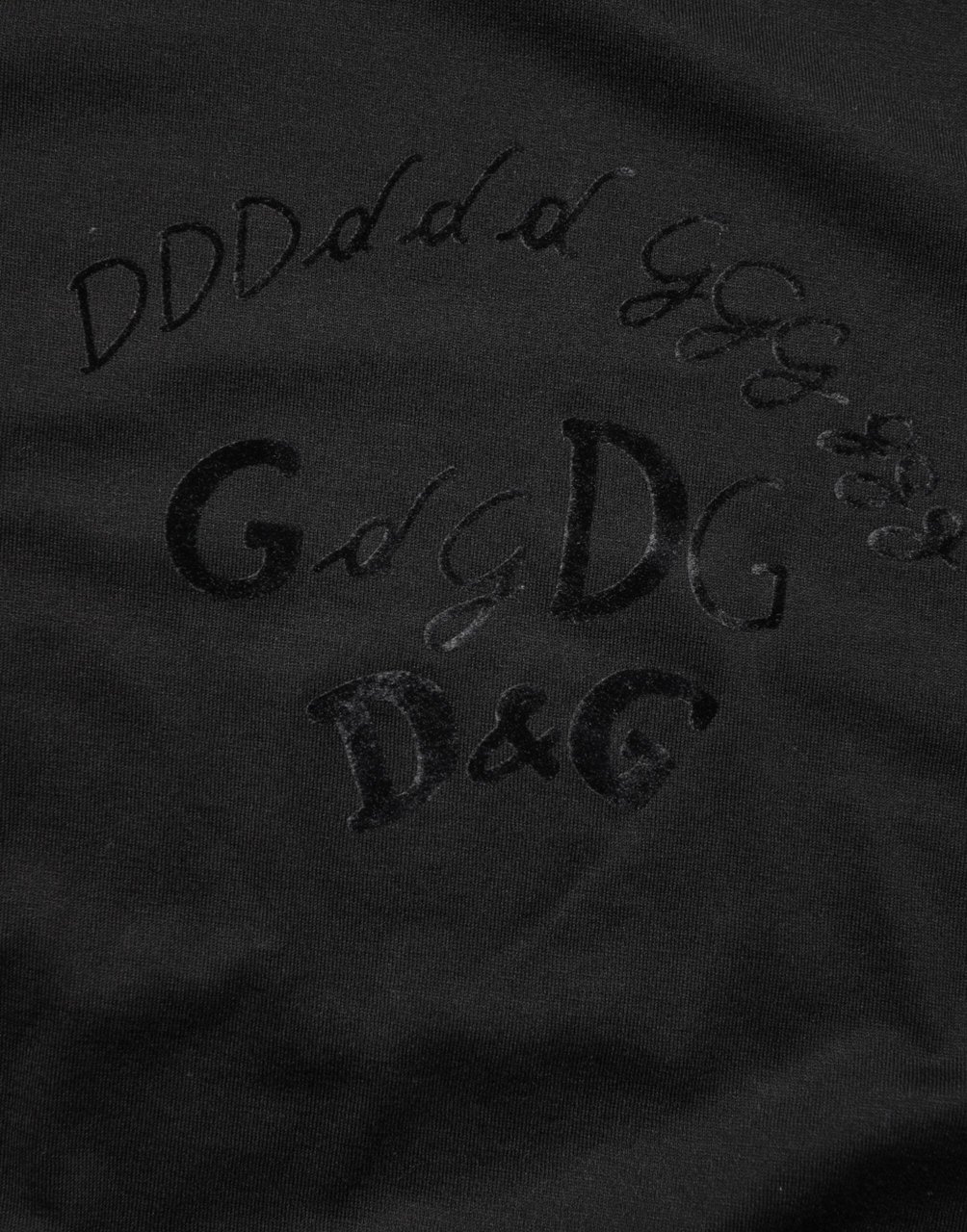 Dolce & Gabbana Black Cotton Velvet Logo Print Men T-shirt Zwart