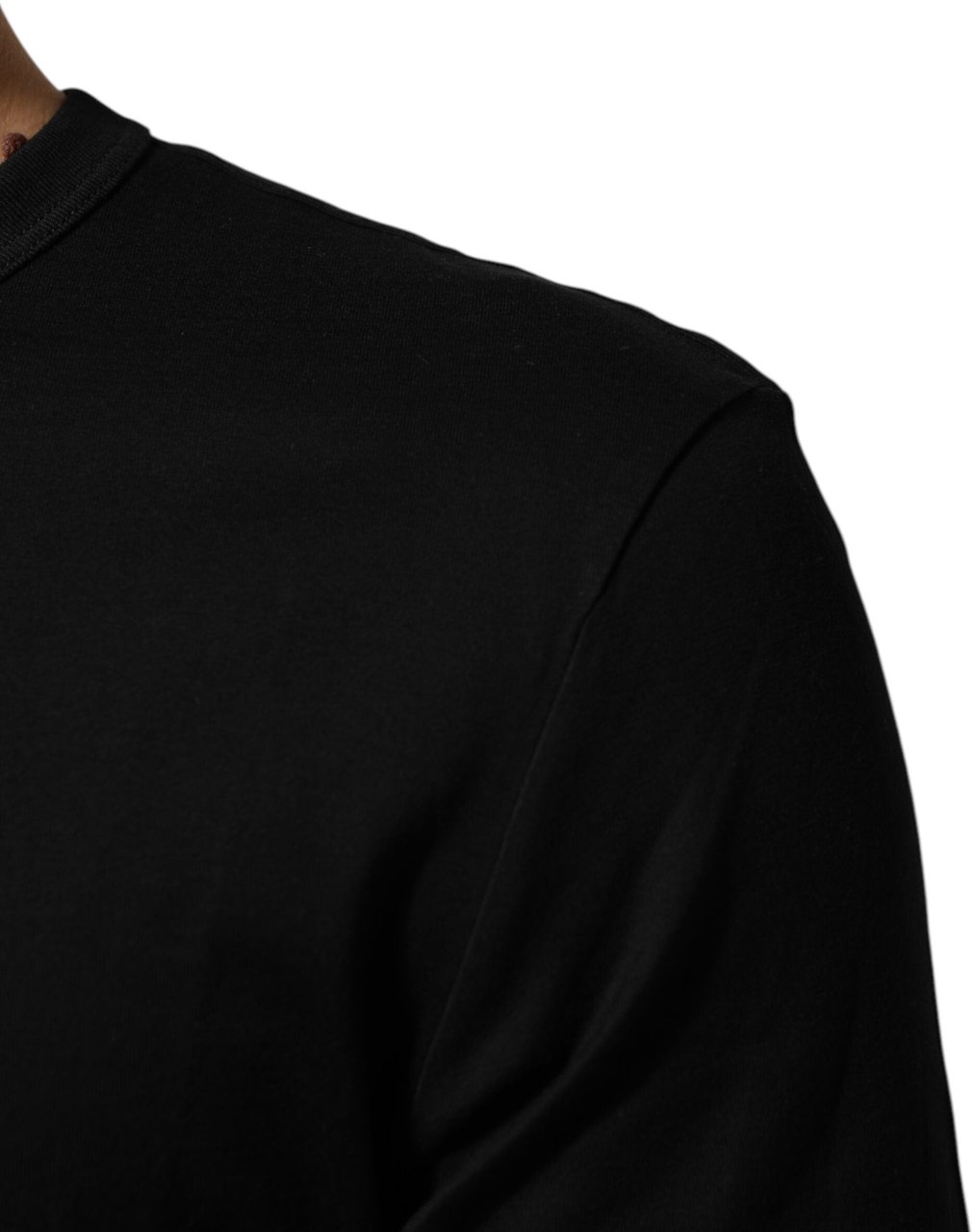 Dolce & Gabbana Black Cotton Velvet Logo Print Men T-shirt Zwart
