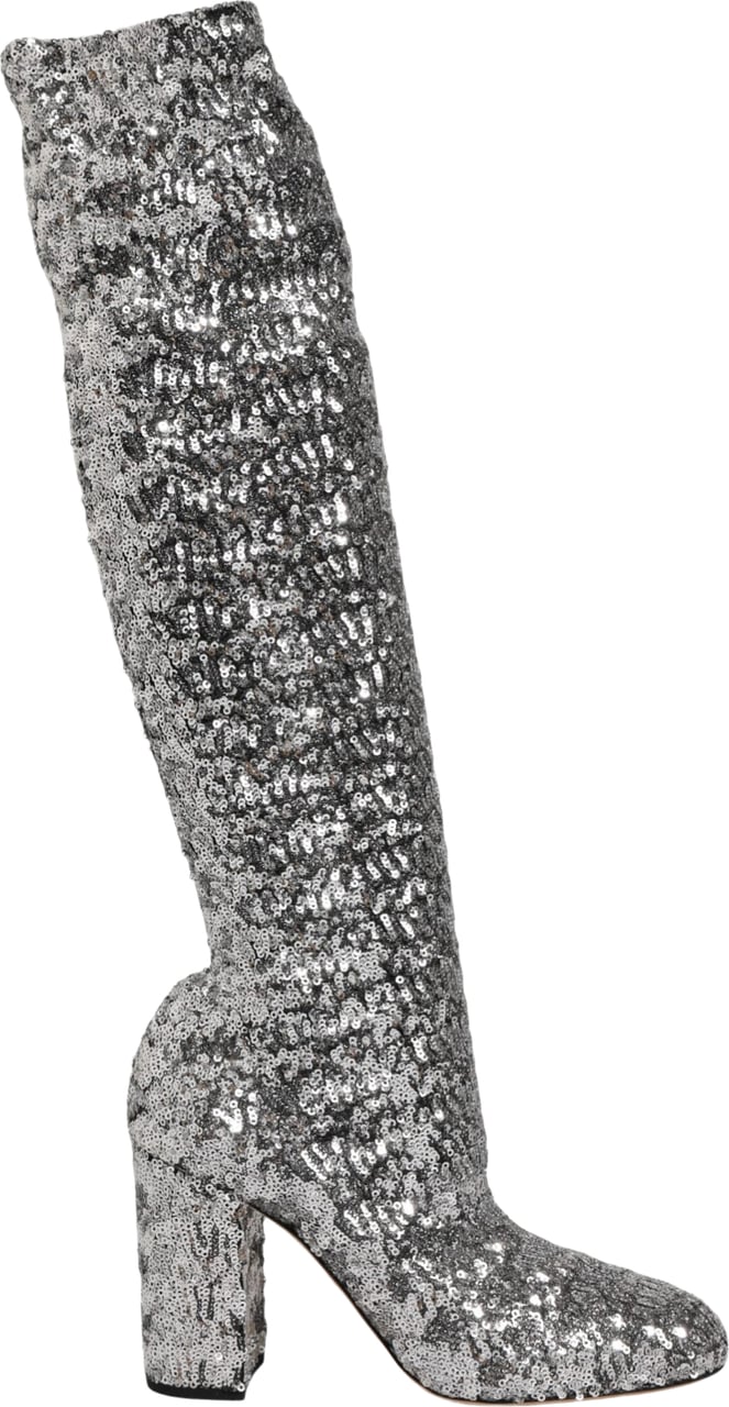 Dolce & Gabbana Shoes Silver Sequins Glitter High Heel Boot Shoes Zilver