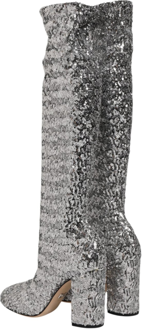 Dolce & Gabbana Shoes Silver Sequins Glitter High Heel Boot Shoes Zilver