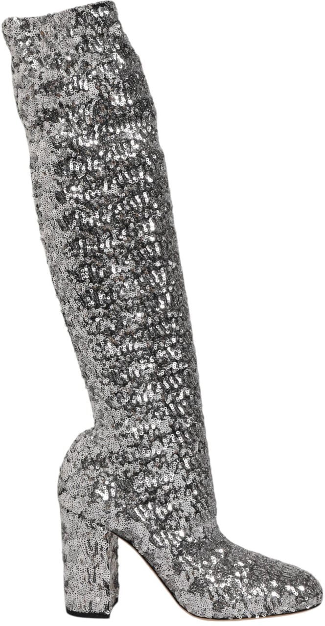 Dolce & Gabbana Shoes Silver Sequins Glitter High Heel Boot Shoes Zilver