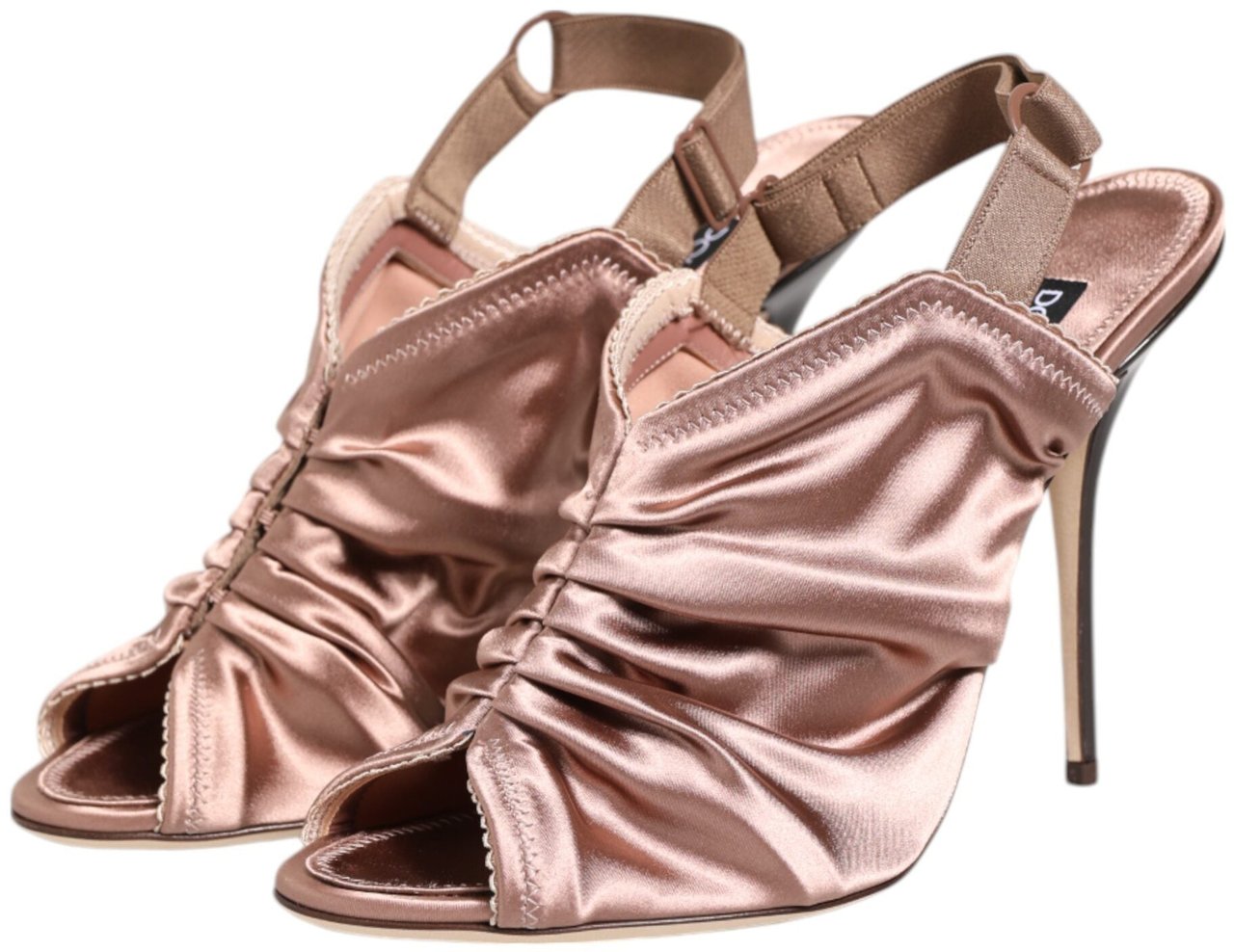 Dolce & Gabbana Bronze Satin Ruched Slingback Sandals Shoes Metallic