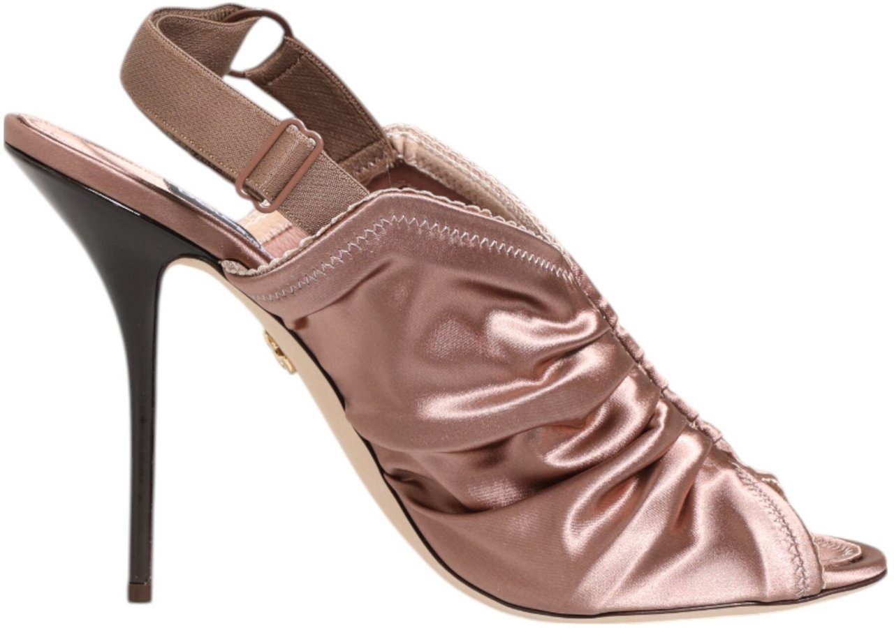 Dolce & Gabbana Bronze Satin Ruched Slingback Sandals Shoes Metallic